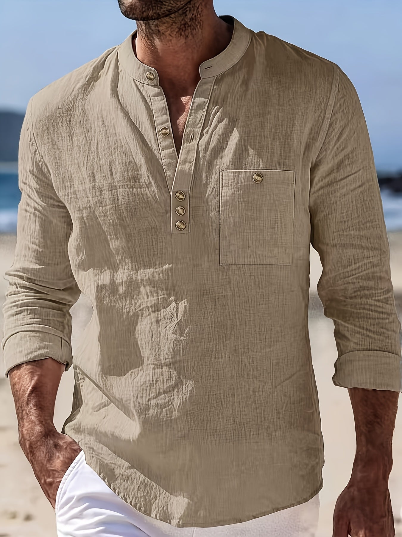 Men's Grandad Collar Henley Shirt | Summer