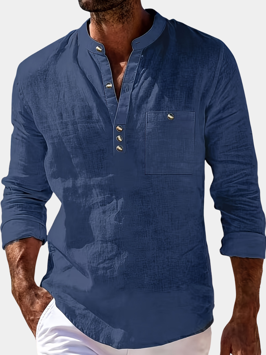 Men's Grandad Collar Henley Shirt | Summer