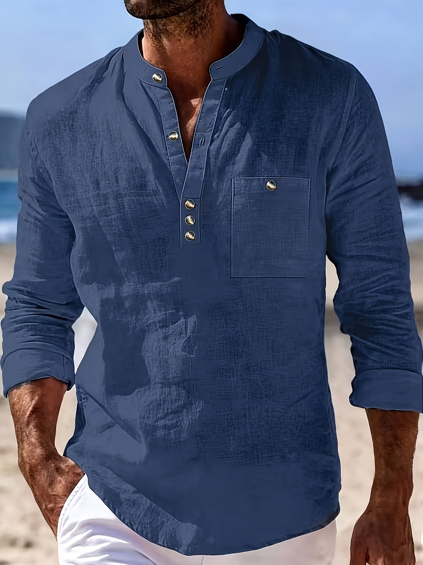 Men's Grandad Collar Henley Shirt | Summer