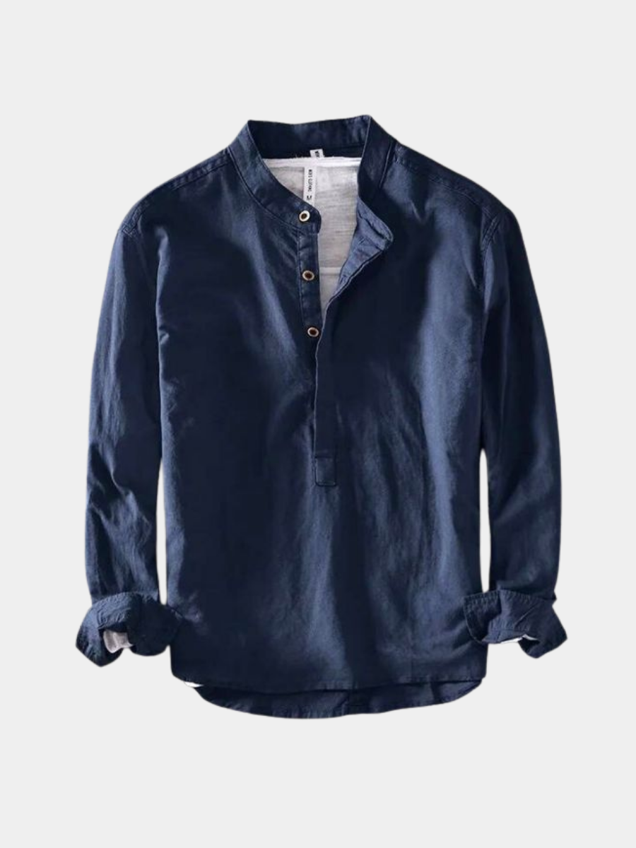 Men's Grandad Collar Popover Shirt | Long Sleeve