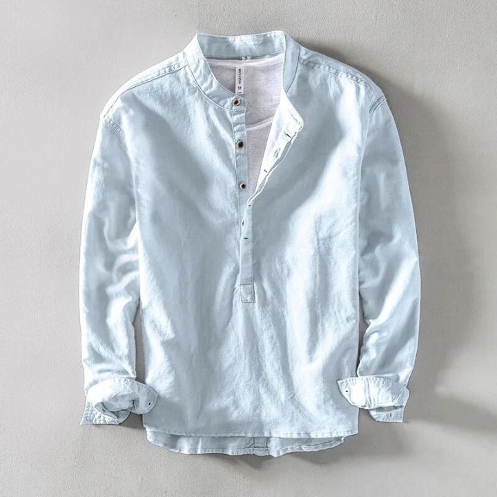 Men's Grandad Collar Popover Shirt | Long Sleeve