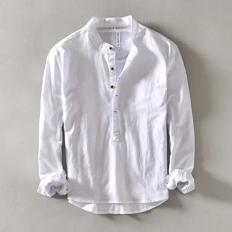 Men's Grandad Collar Popover Shirt | Long Sleeve