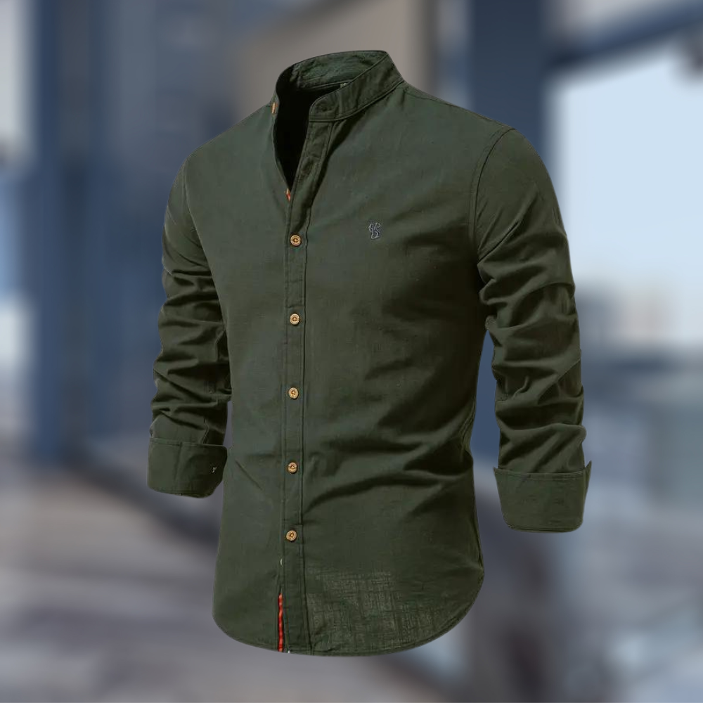 Men's Grandad Collar Long Sleeve Shirt | Slim Fit