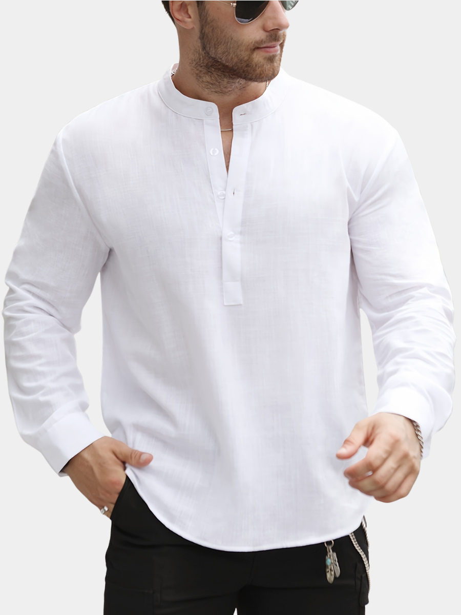 Men's Grandad Collar Henley Shirt | Half Button