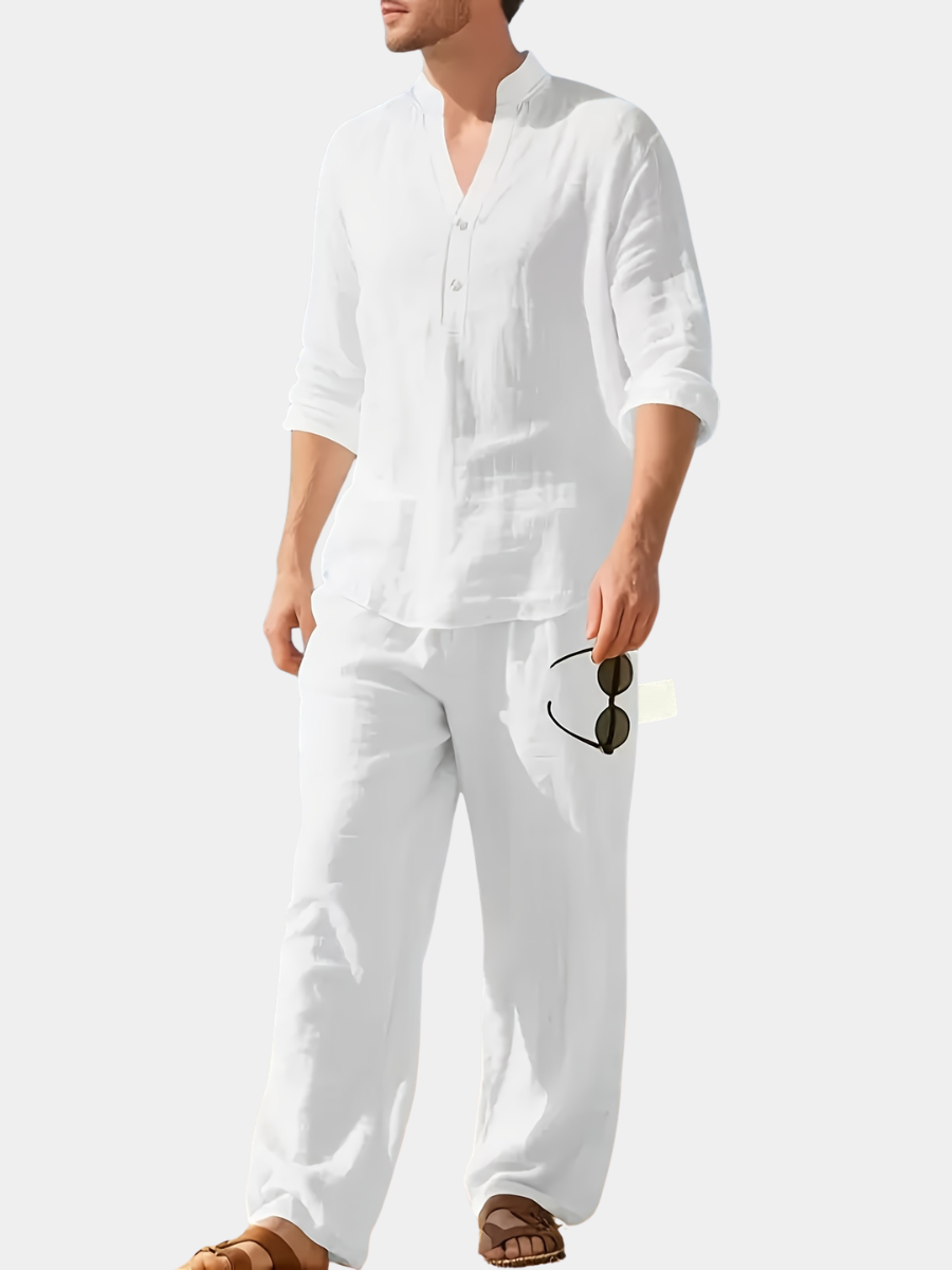 Men's Grandad Collar Beach Shirt | Long Sleeve