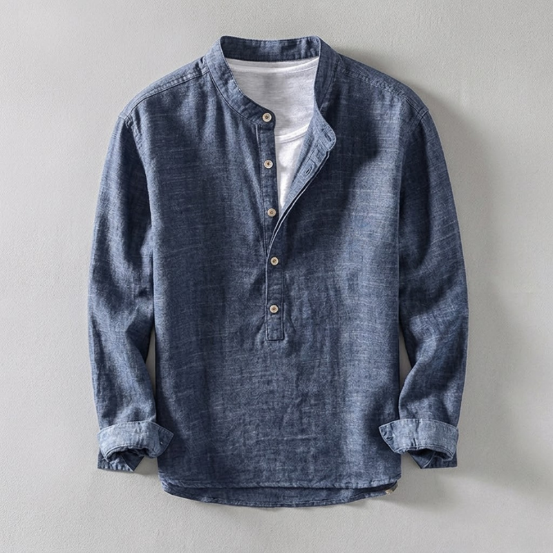 Men's Grandad Collar Long Sleeve Shirt | Half Button