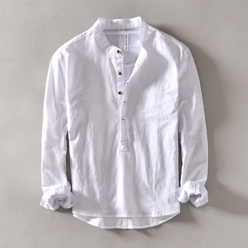 Men's Grandad Collar Long Sleeve Shirt | Half Button