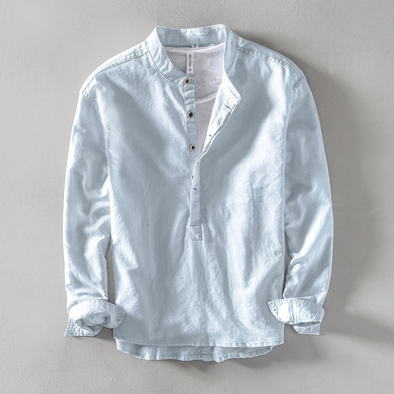 Men's Grandad Collar Long Sleeve Shirt | Half Button