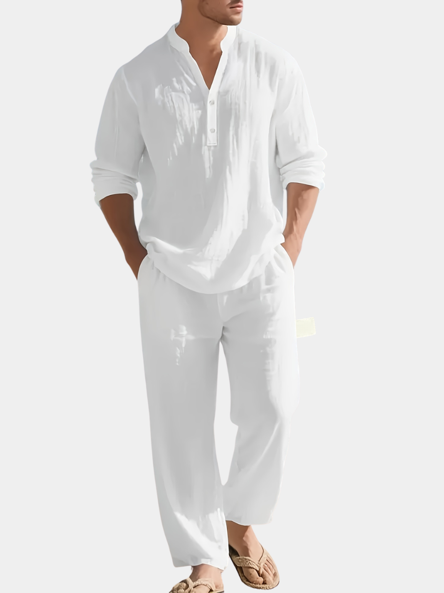 Men's Long Sleeve Grandad Collar Shirt | Beach