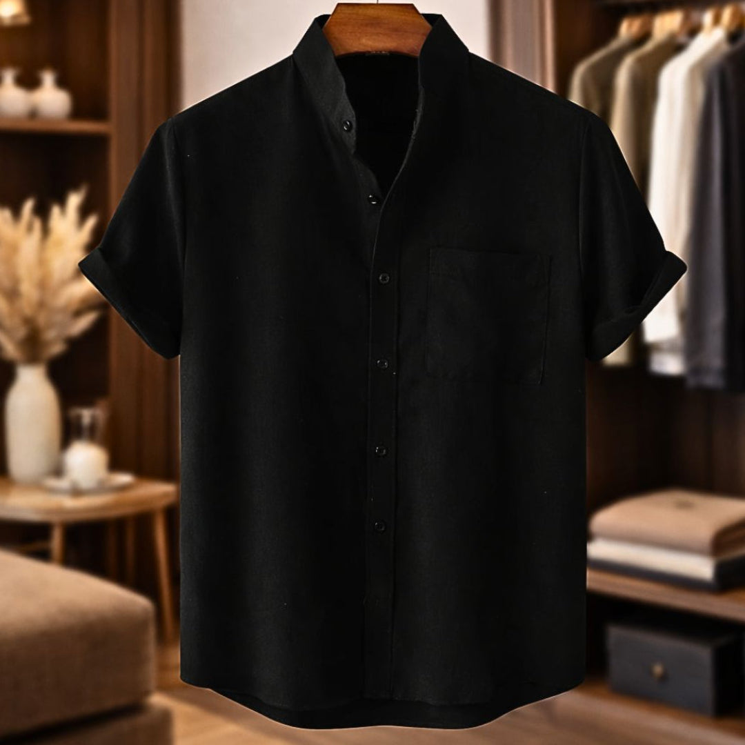 Men's Grandad Collar Shirt | Chest Pocket