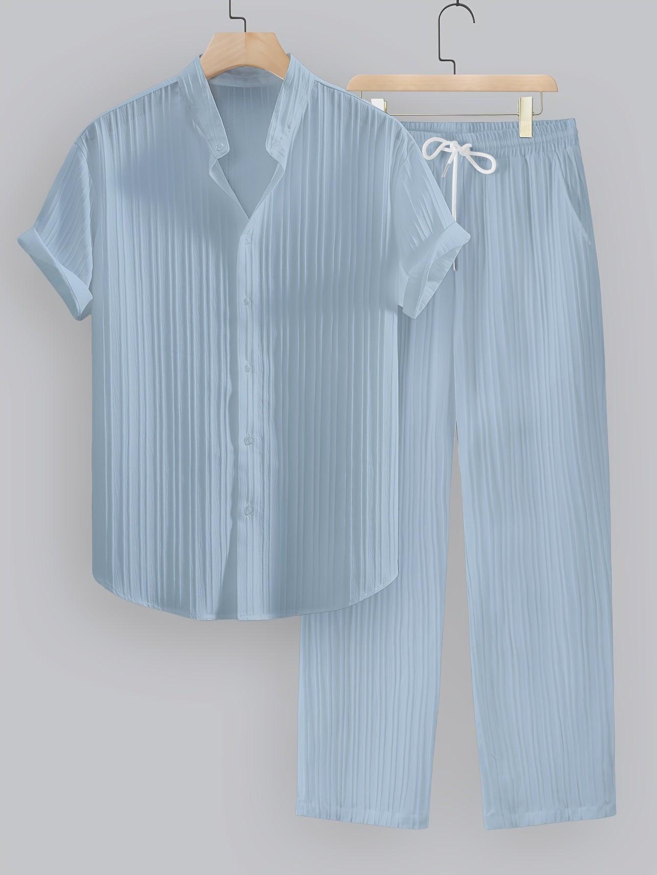 Men's Grandad Collar Shirt Trouser Set | Short Sleeve