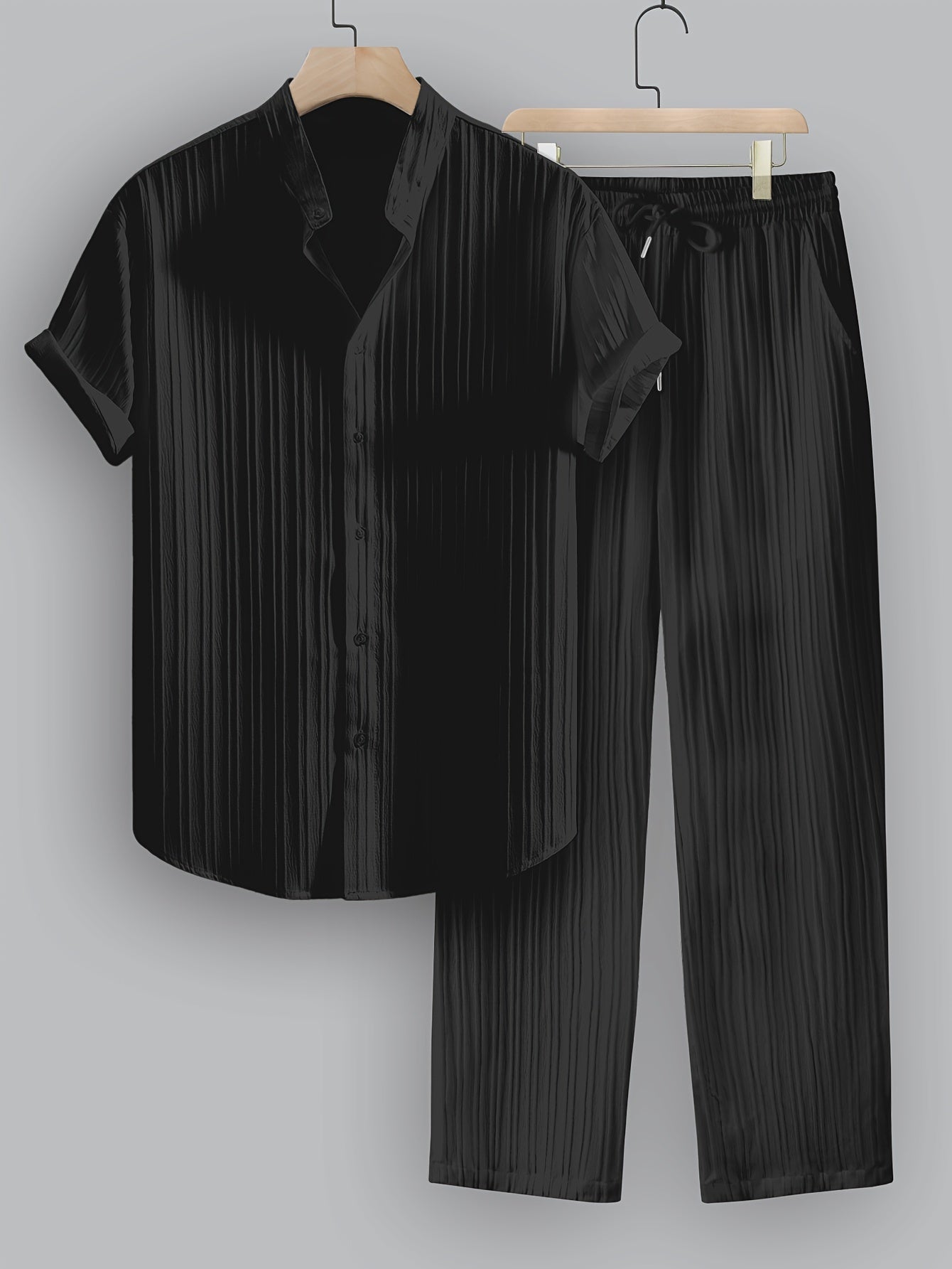 Men's Grandad Collar Shirt Trouser Set | Short Sleeve