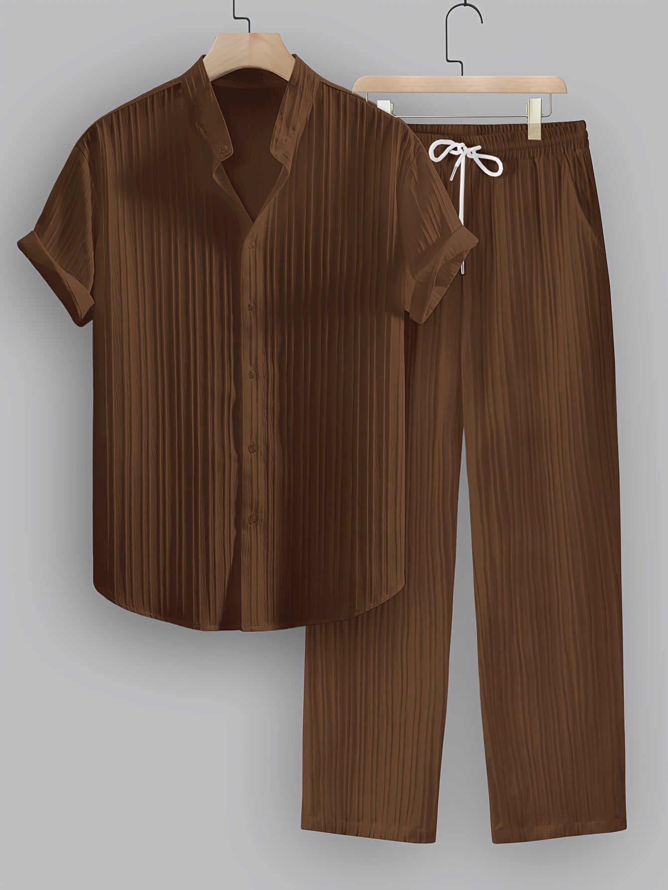 Men's Grandad Collar Shirt Trouser Set | Short Sleeve