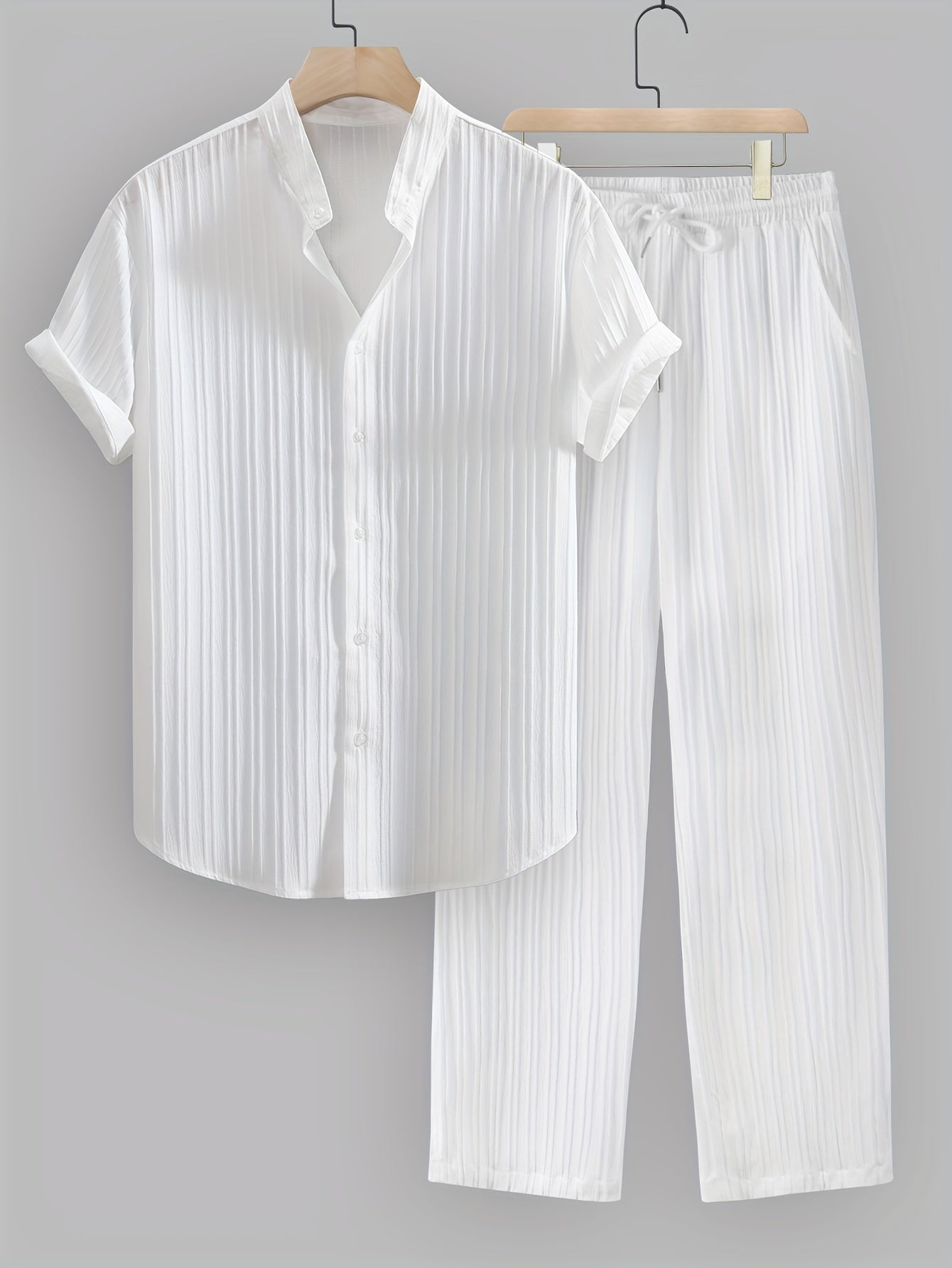 Men's Grandad Collar Shirt Trouser Set | Short Sleeve