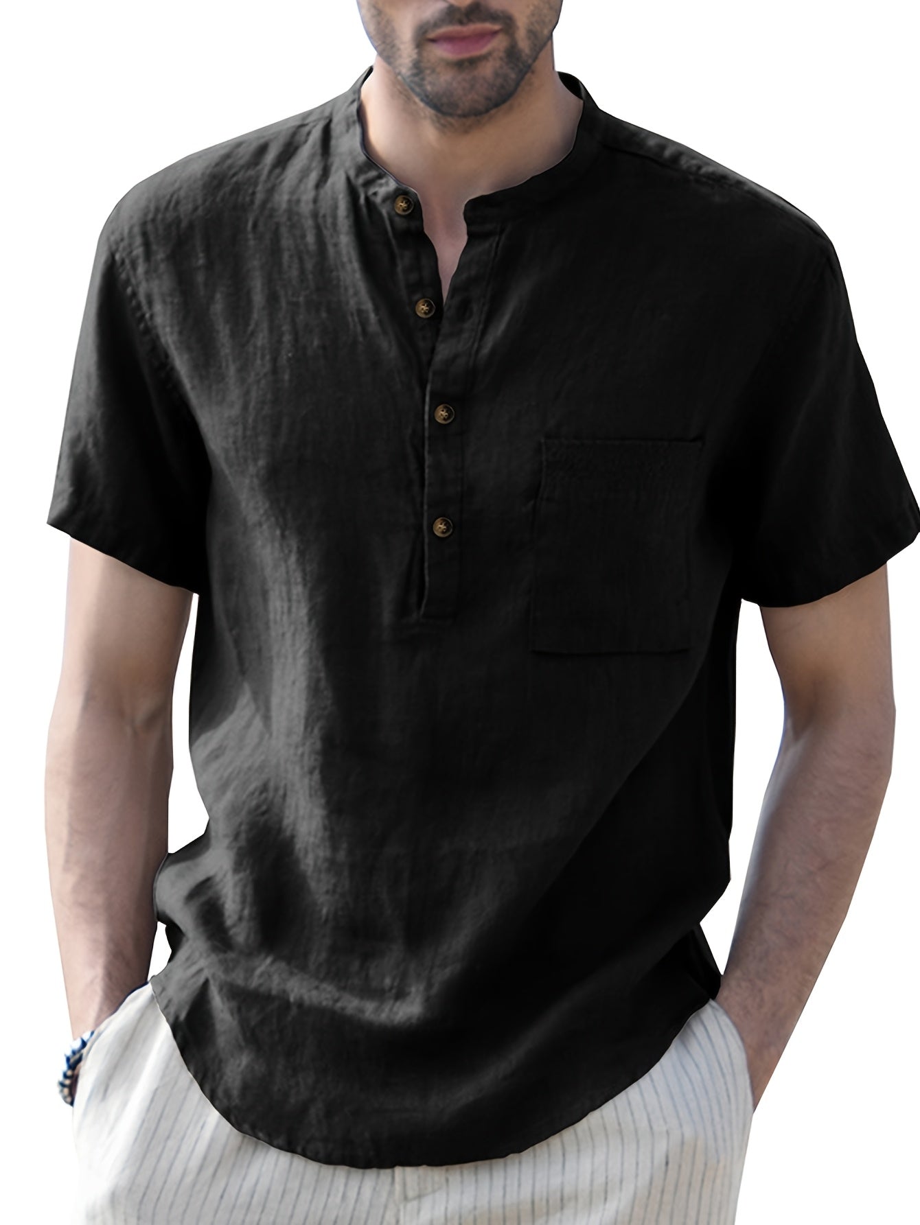 Men's Grandad Collar Shirt | Half Button