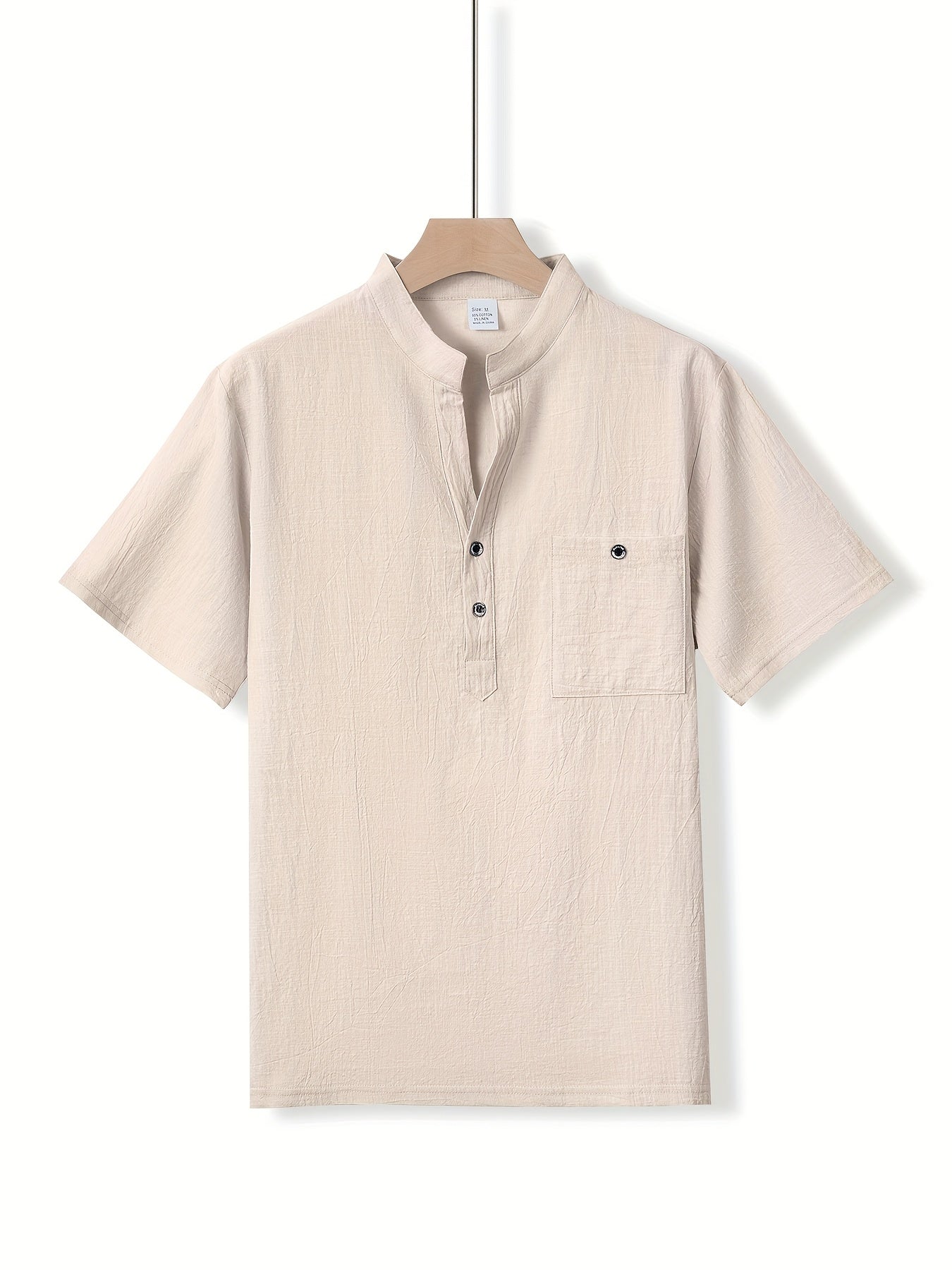 Men's Grandad Collar Henley Shirt | Short Sleeve