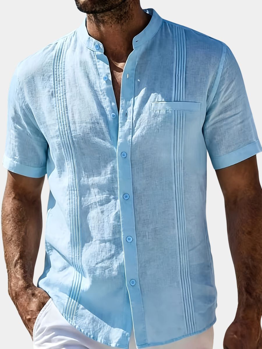 Men's Grandad Collar Designer Shirt | Short Sleeve