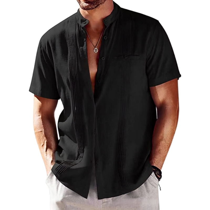 Men's Grandad Collar Designer Shirt | Short Sleeve