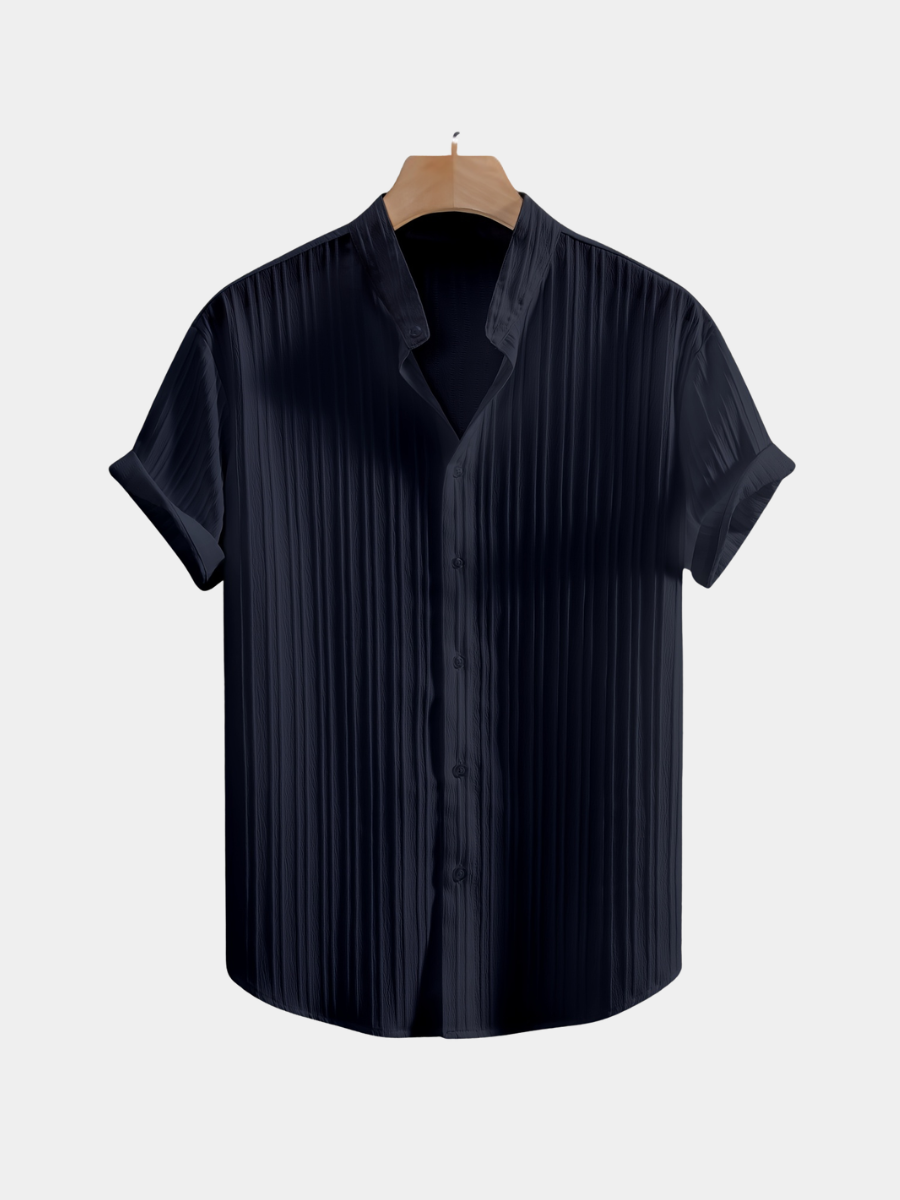 Men's Grandad Collar Textured Shirt | Short Sleeve