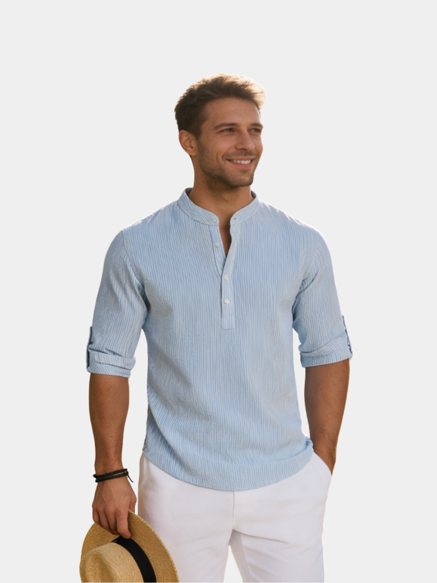 Men's Grandad Collar Striped Shirt | Long Sleeve