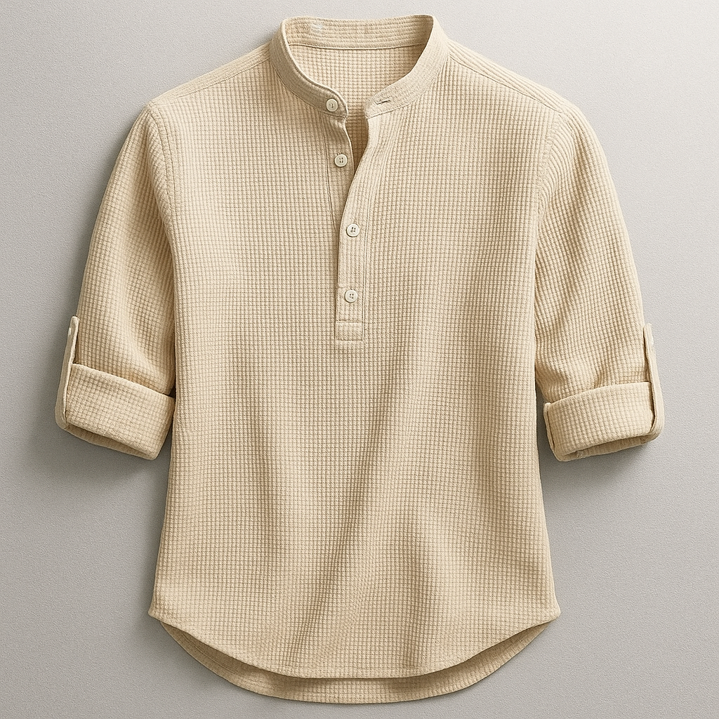 Men's Striped Grandad Collar Shirt | Henley