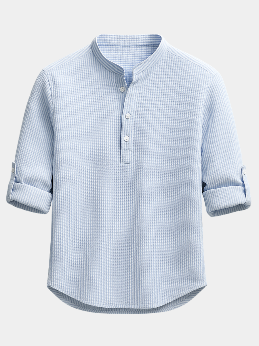 Men's Striped Grandad Collar Shirt | Henley