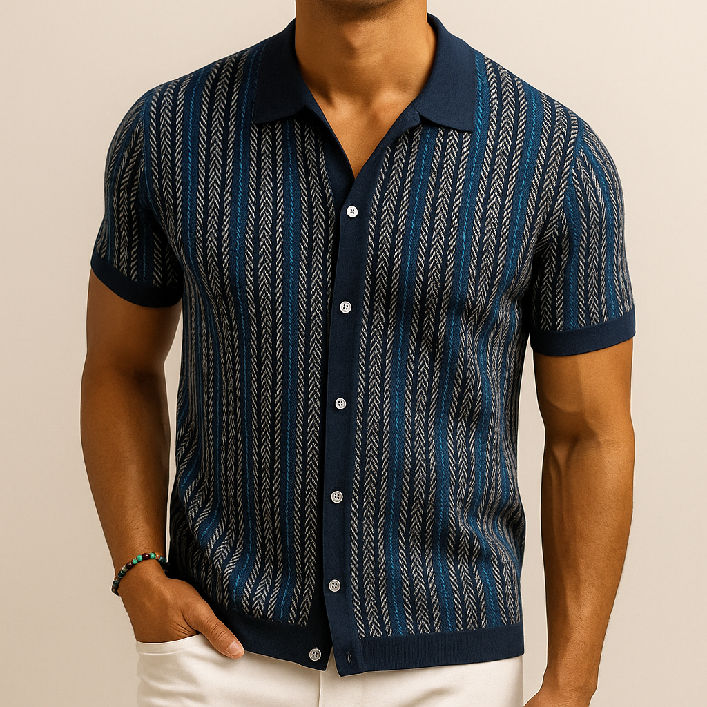 Men's Striped Camp Collar Shirt | Short Sleeve