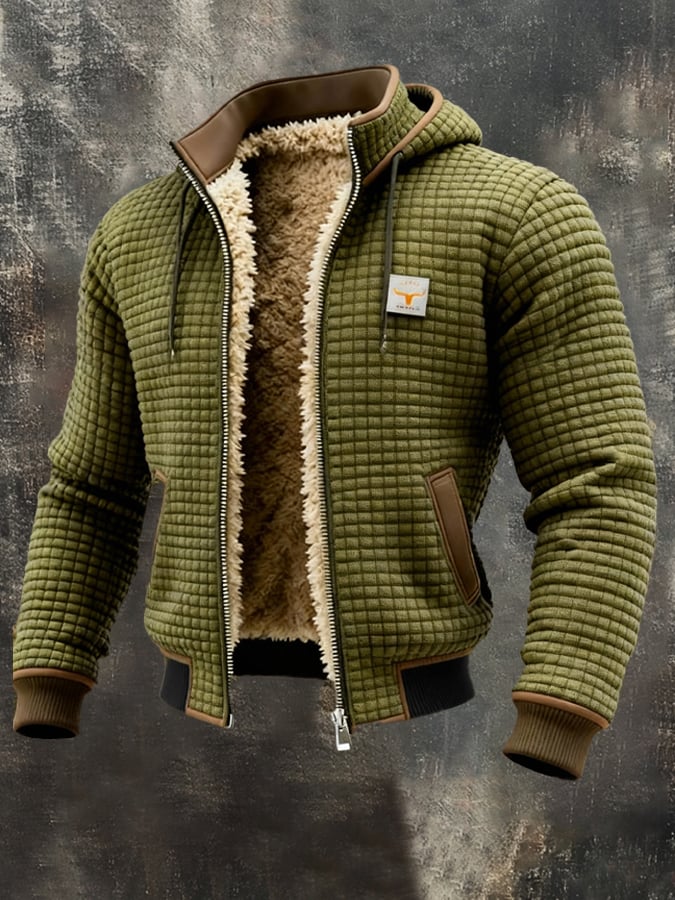 Men's Hooded Textured Zip-Up Jacket | Sherpa
