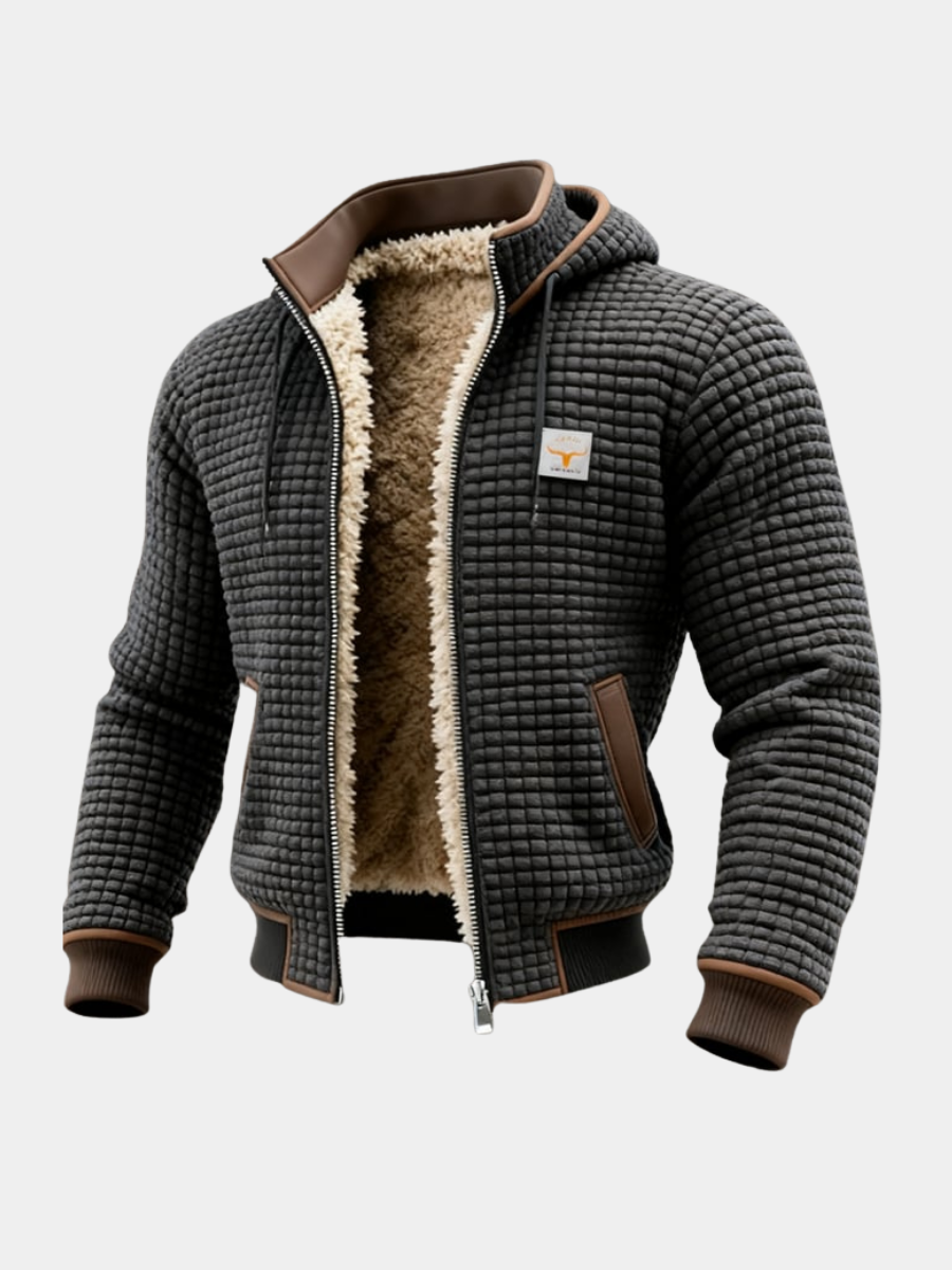 Men's Hooded Textured Zip-Up Jacket | Sherpa