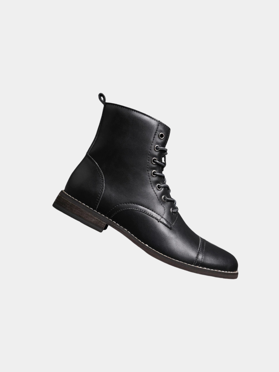 Men's Lace-Up Cap-Toe Boots | Sturdy Stacked Heel Sole