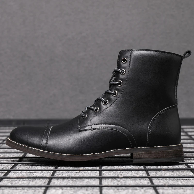 Men's Lace-Up Cap-Toe Boots | Sturdy Stacked Heel Sole