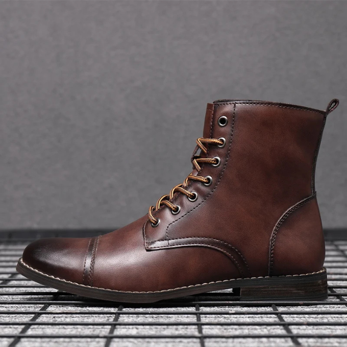 Men's Lace-Up Cap-Toe Boots | Sturdy Stacked Heel Sole