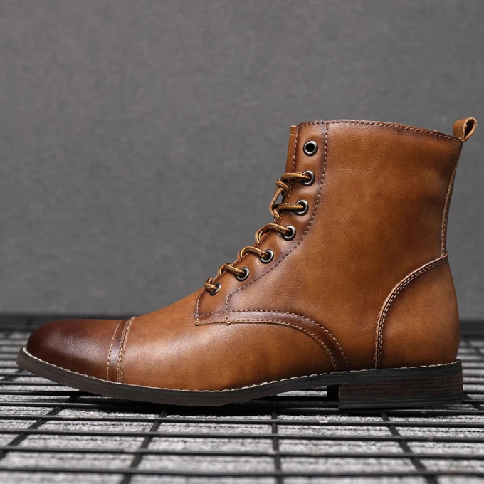 Men's Lace-Up Cap-Toe Boots | Sturdy Stacked Heel Sole