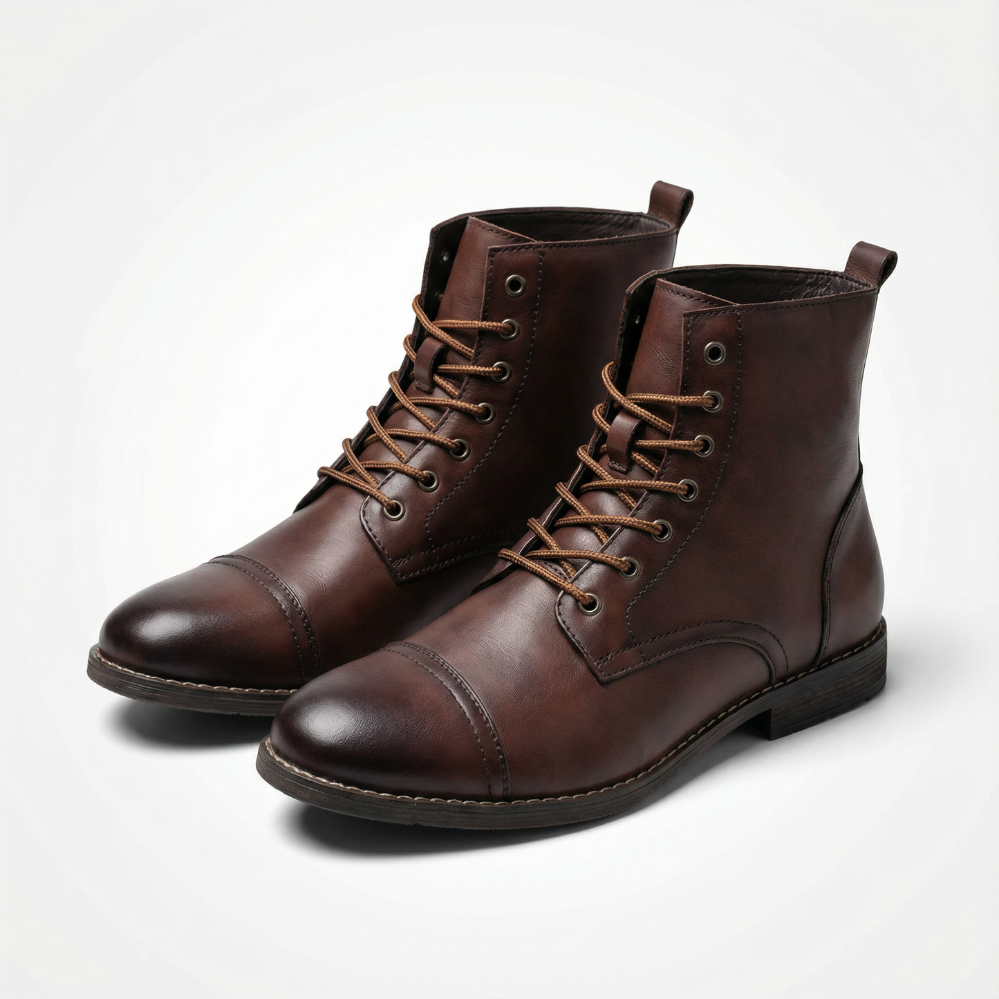 Men's Lace-Up Cap-Toe Boots | Sturdy Stacked Heel Sole