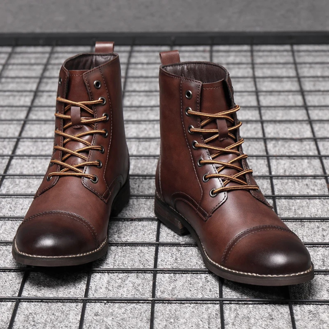 Men's Lace-Up Cap-Toe Boots | Sturdy Stacked Heel Sole