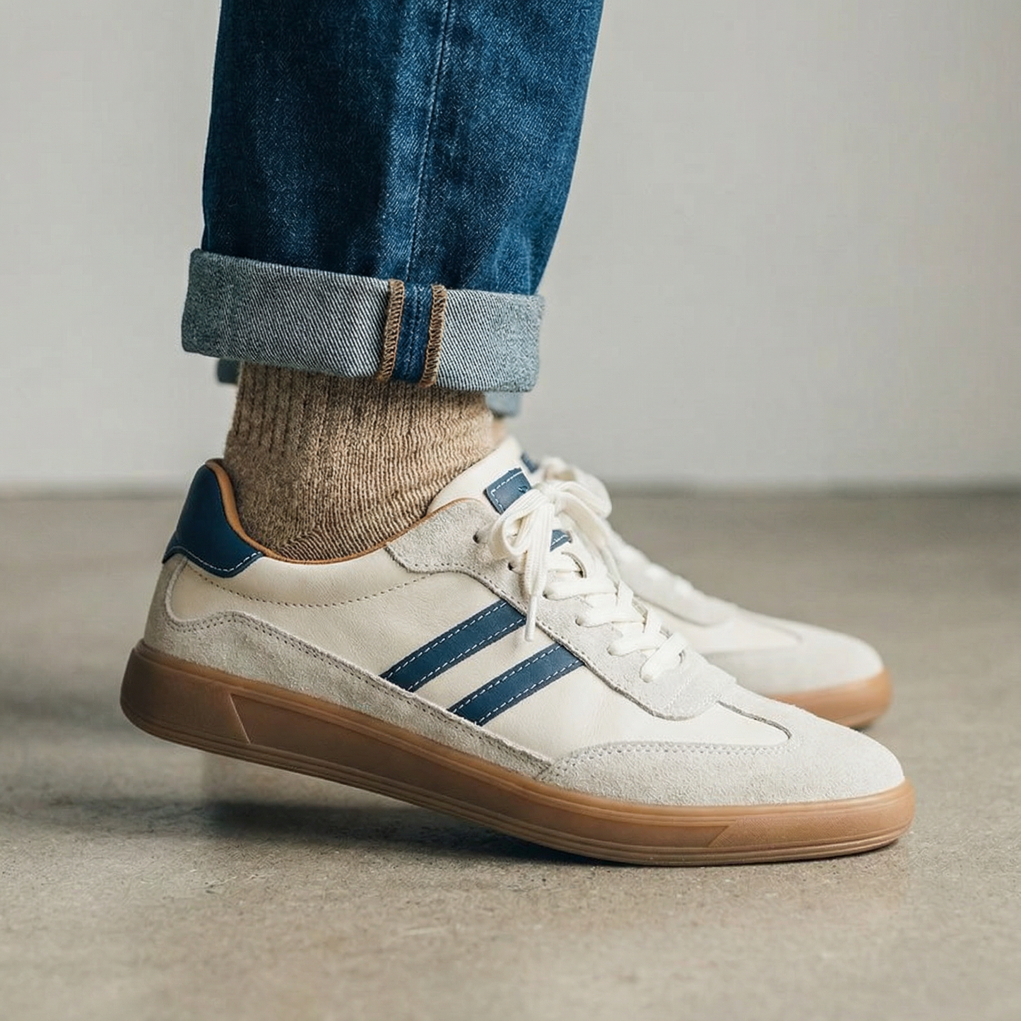 Men's Lace-Up Striped Trainers | Cushioned Gum Sole