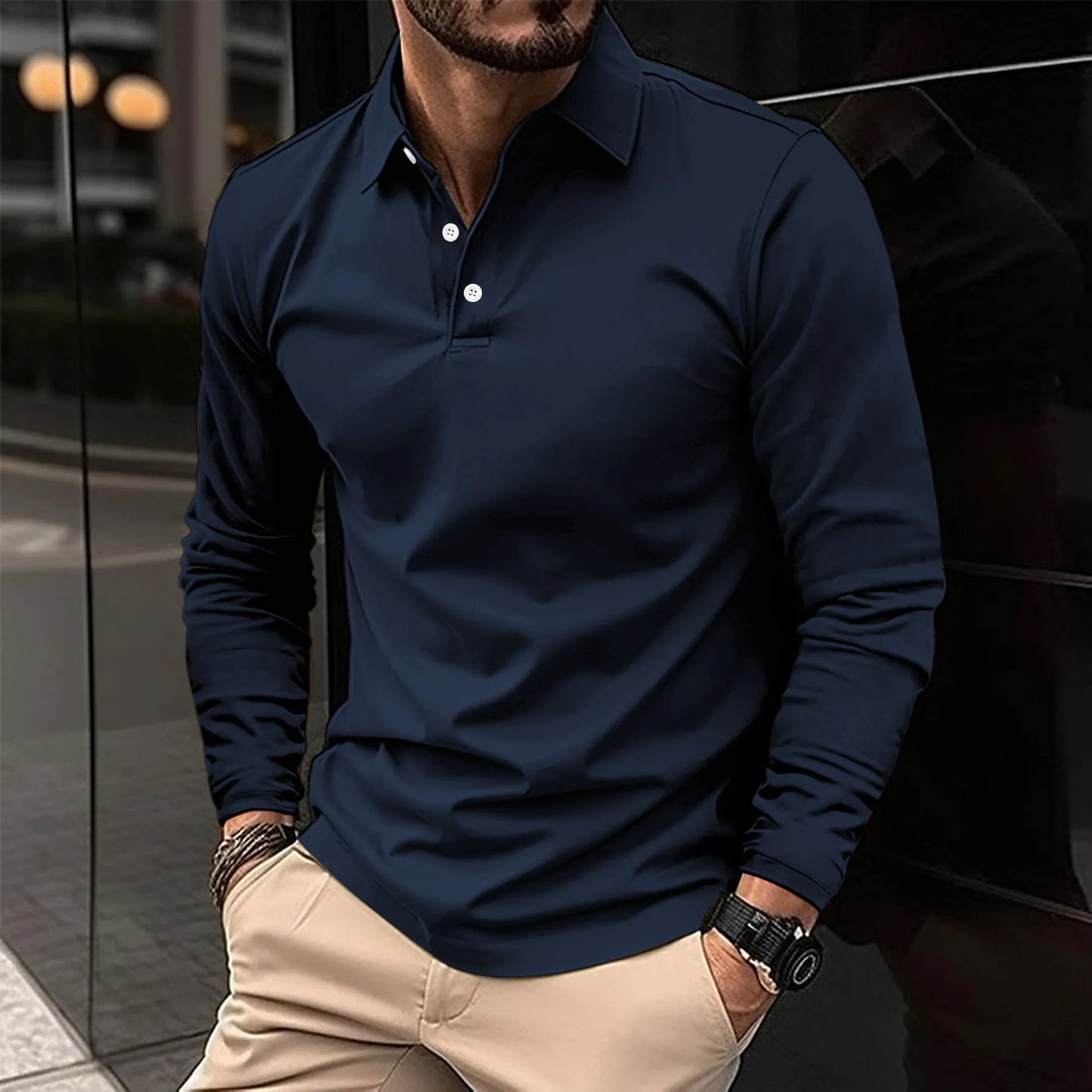 Men's Tipped Collar Polo Shirt | Long Sleeve