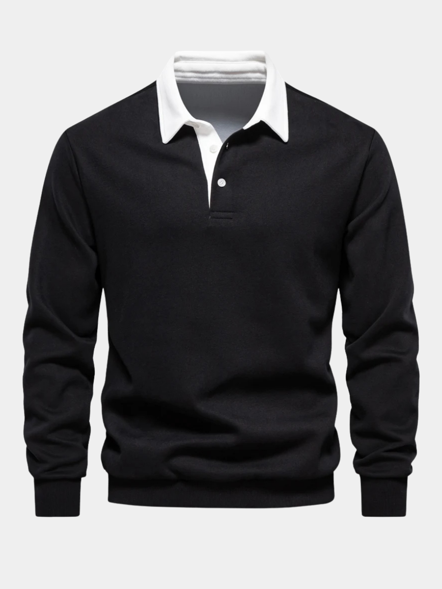 Men's Contrast Collar Polo Shirt | Long Sleeve