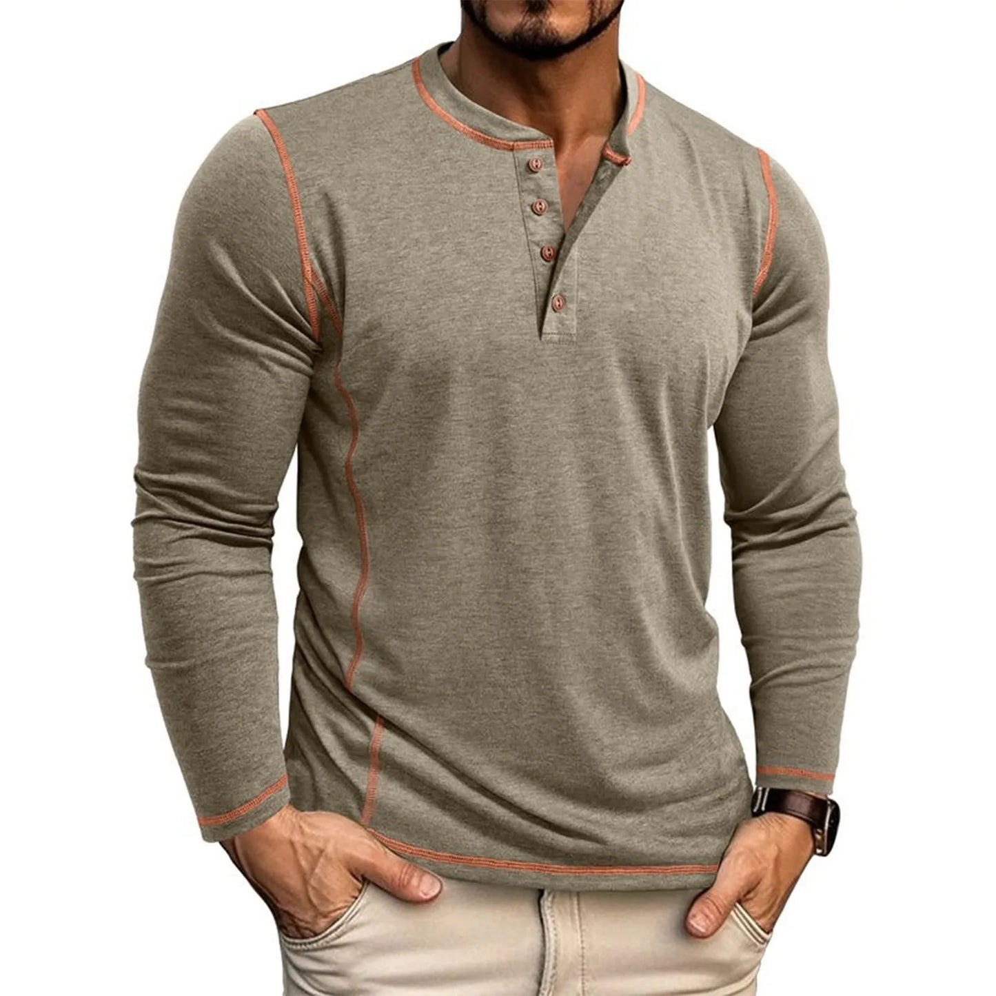 Men's Henley Long Sleeve T-Shirt | Button