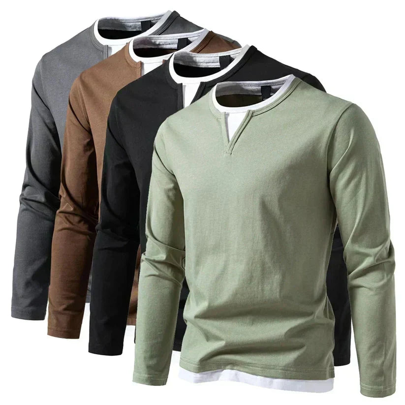 Men's Notch Neck T- T-Shirt | Long Sleeve