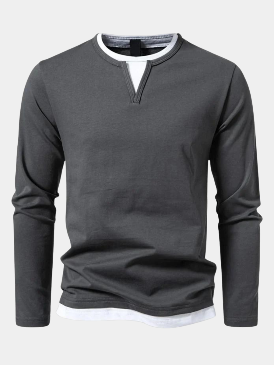 Men's Notch Neck T- T-Shirt | Long Sleeve