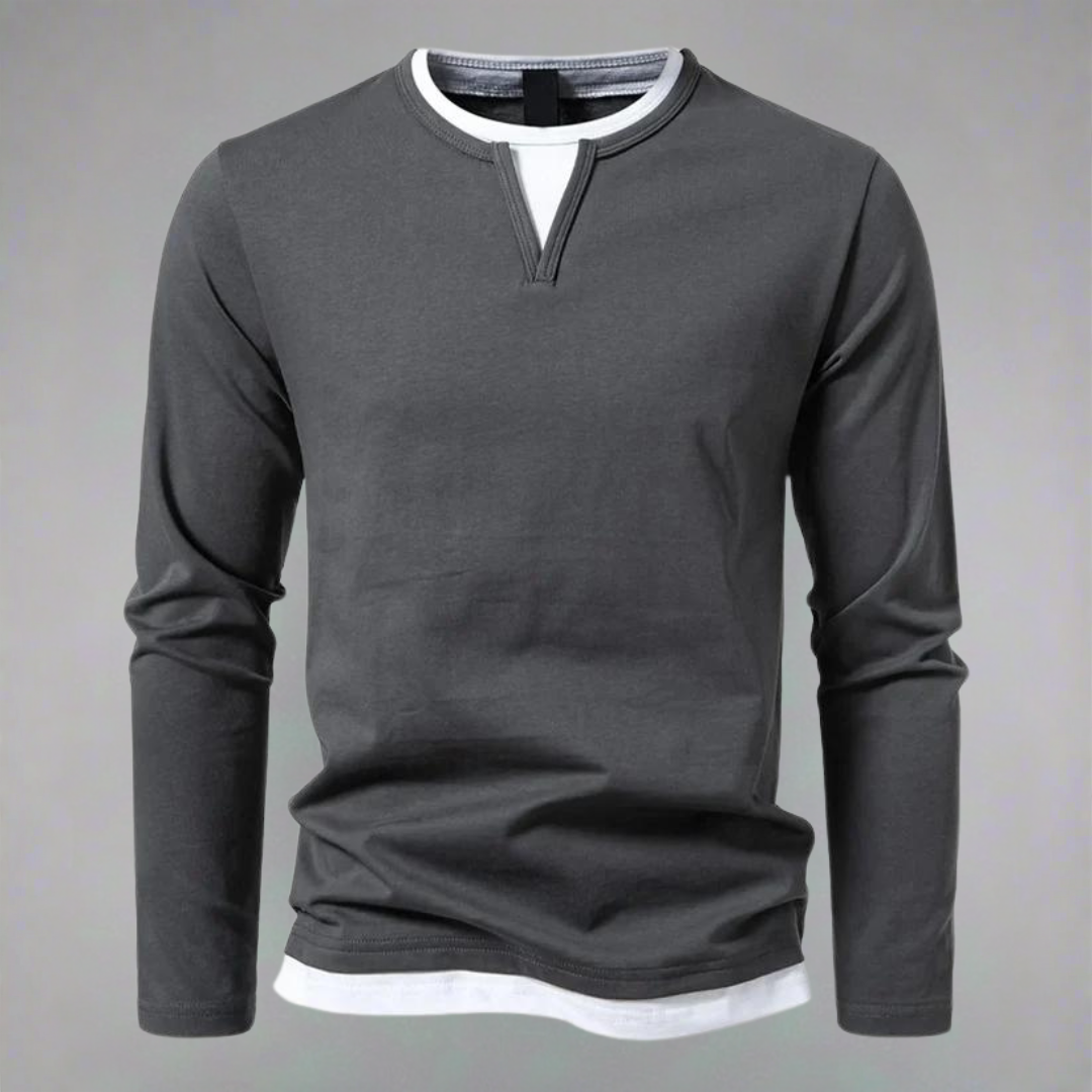 Men's Notch Neck T- T-Shirt | Long Sleeve