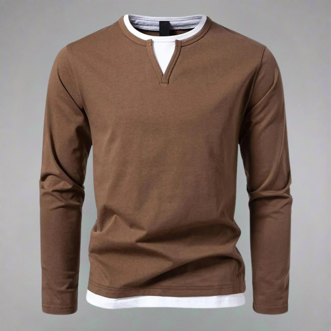 Men's Notch Neck T- T-Shirt | Long Sleeve