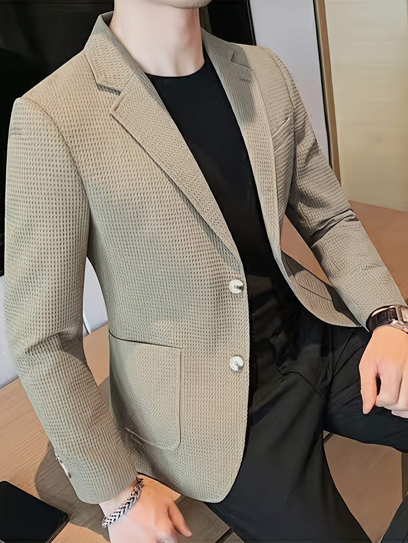 Men's Textured Slim Jacket | Single Breasted