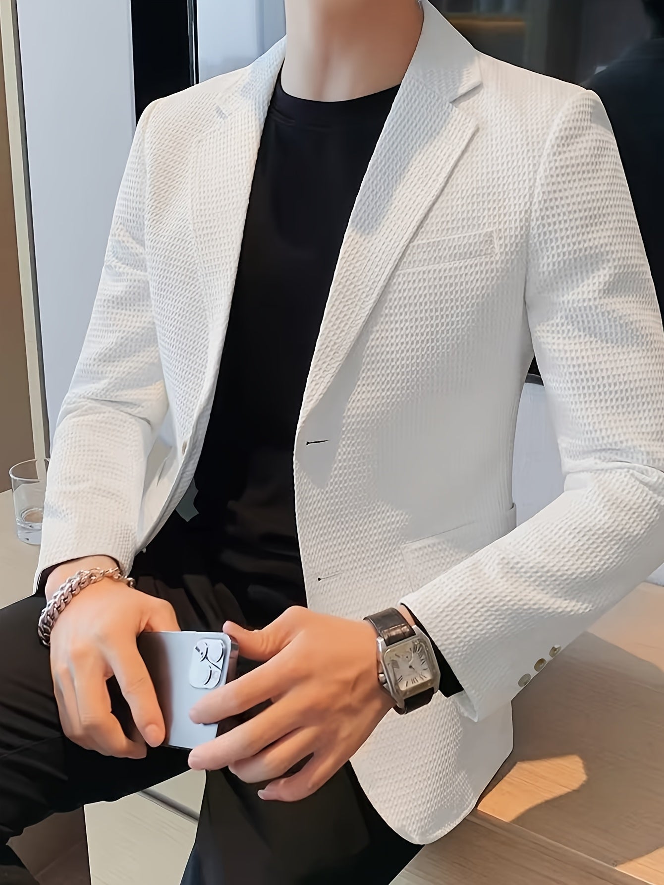 Men's Textured Slim Jacket | Single Breasted