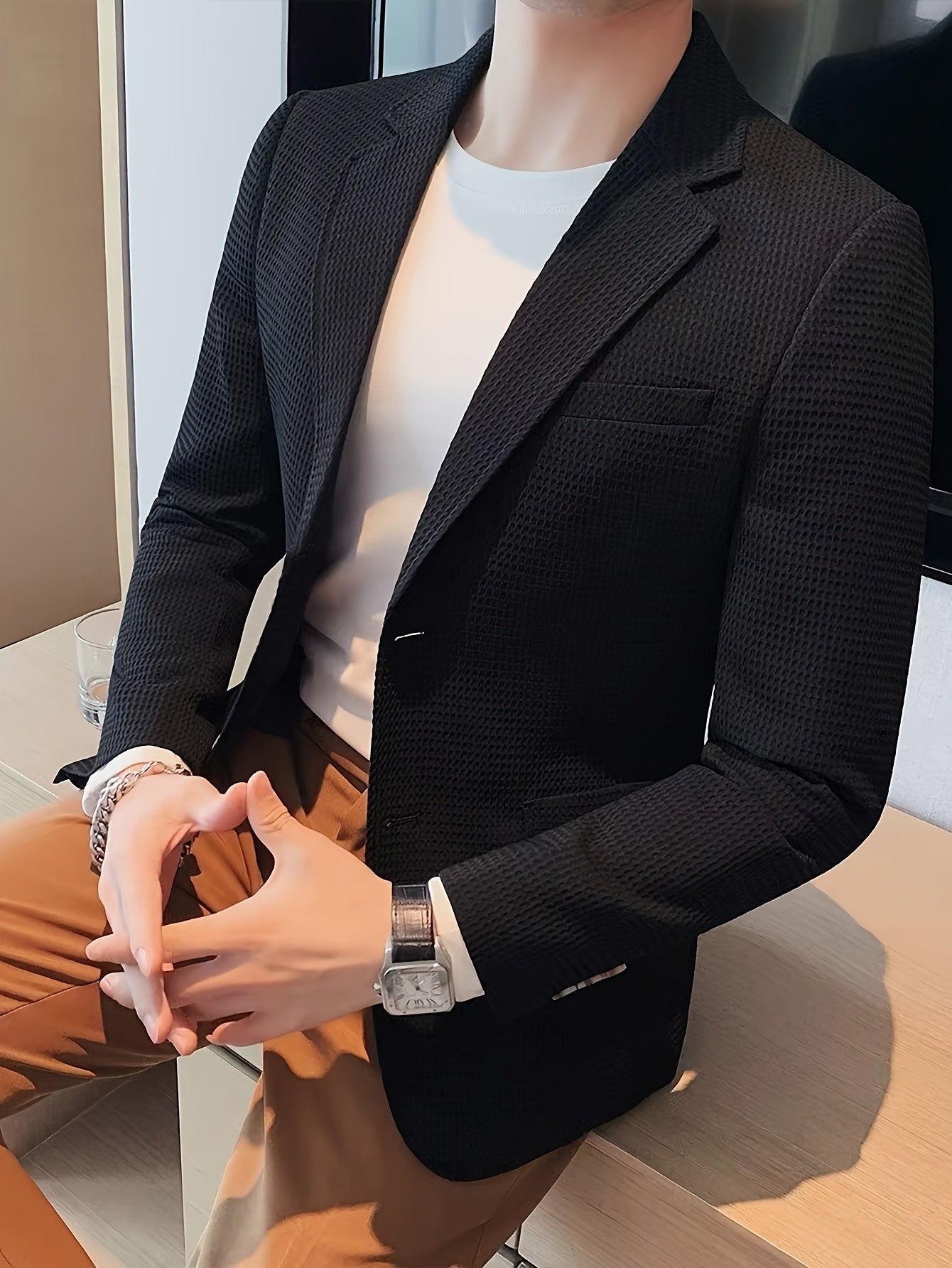 Men's Textured Slim Jacket | Single Breasted