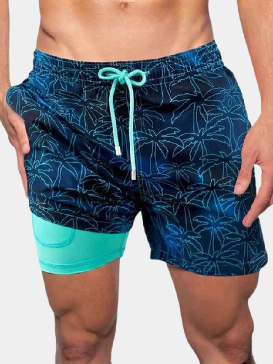 Men's Palm Print Swim Shorts | Compression Liner