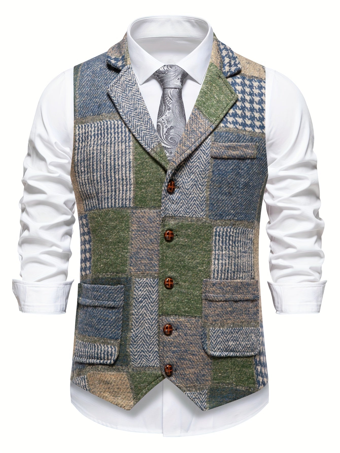 Men's Patchwork Waistcoat | Lapel