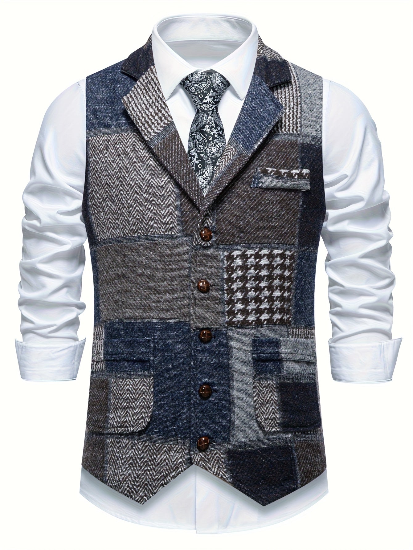 Men's Patchwork Waistcoat | Lapel