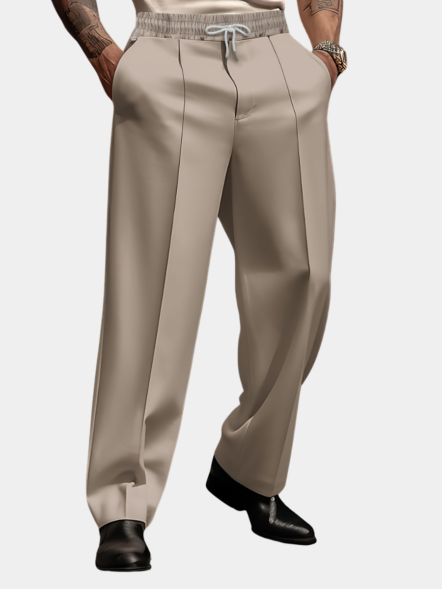 Men's Pleated Wide Leg Trousers | Drawstring Waist